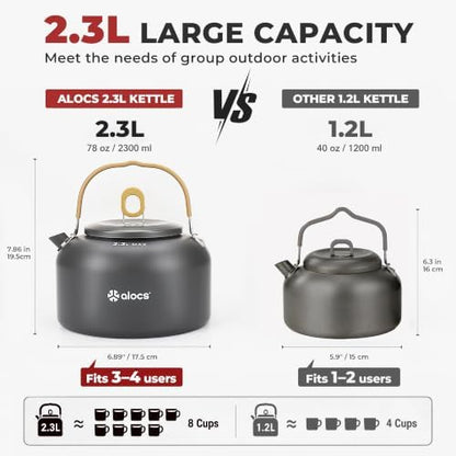 ALOCS 2.3L Portable Kettle with Pour Over Kit & Mug, Camping Coffee Pot Set