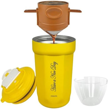 ZK&HX LIFE 13oz Camping Coffee Makers Pour Over Coffee Maker set,Camp Pour Over Set,Portable Tea Infuser for Loose Leaf Tea,Mug for Travel,Office,Backpacking,On the GO