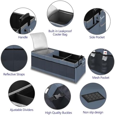 Trunk Organizer and Storage with Built-In Insulated Leak Proof Cooler Bag