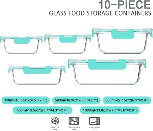 M MCIRCO 10 Pack Glass Food Storage Container with Lids, Green