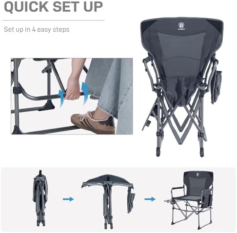 EVER ADVANCED Camping Directors' Chair with Side Table, Portable Folding Chair with Compact Size, Heavy Duty Lawn with Pocket for Camping, Lawn, Sports and Fishing, 400lbs, Grey