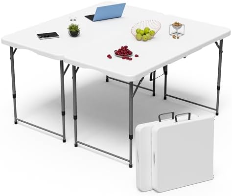 VSOAEIL 4 FT Folding Table 2 Pack Plastic Foldable Table Adjustable Height