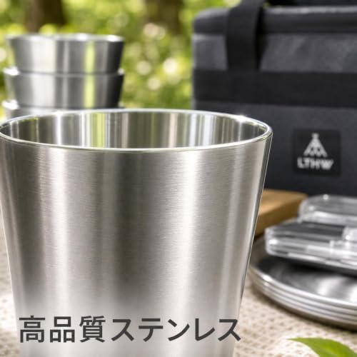 Camping Dinnerware Sets, Cookware Set, Portable Mess Kit for 3-4 Person, Bag Included