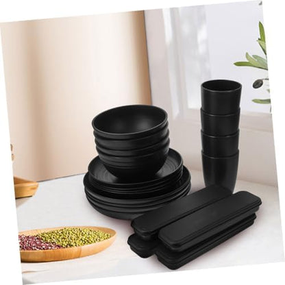 Black Cutlery Set with Case, 4 Sets Reusable PP for Picnic
