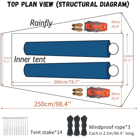 Portable Trekking Pole Tent for Camping,2 Person Backpacking Shelter