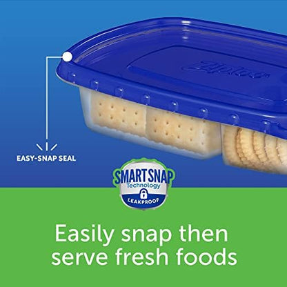 Ziploc Food Storage Meal Prep Containers Reusable for Kitchen Organization, Smart Snap Technology, Dishwasher Safe, Divided Rectangle, 8 Count