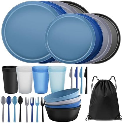 28 Piece Dinnerware Set for 4, Unbreakable Plates and Bowls Sets