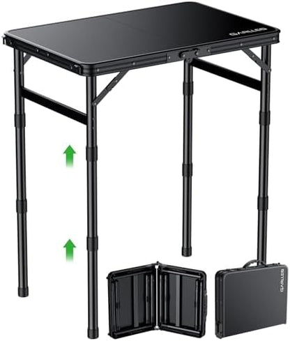 GARLLEN Waterproof Folding Camping Table with 3 Adjustable Height Max 27.5"