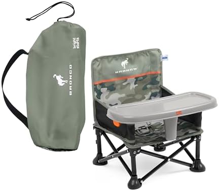 Bright Starts Ford Bronco Pop 'N Sit Portable Booster Chair, Floor Seat, Indoor/Outdoor Use, Compact Fold, Camo Print, 6 Mos - 3 Yrs