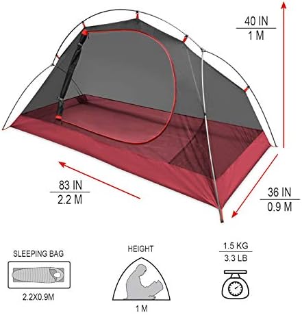 KAZOO Waterproof Backpacking Tent Ultralight 1/2 Person Lightweight Camping Tents 1/2 People Hiking Tents Aluminum Frame Double Layer