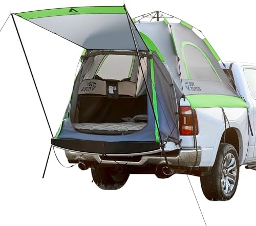JOYTUTUS Semi-Automatic Truck Bed Tent with Awning, Easy Set-up with Pre-Assembled Design, 2 Person Portable Truck Camping Tent with Rainfly for 5.0FT-6.5FT Pickup Truck Bed, Waterproof PU2000mm
