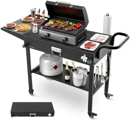 VEVOR Outdoor Grill Cart, 31.0 x 17.0 inch Tabletop Size Grilling Table, Foldable Outdoor Cooking Table with Tissue Holder, Hooks, Wheels, Side Table, BBQ Prep Tables for Picnic, Kitchen, Courtyard