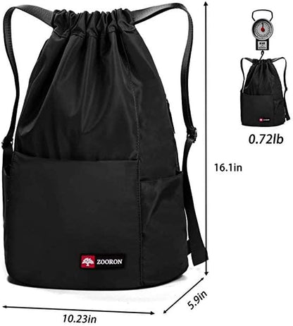 ZOORON Waterproof Drawstring Gym Backpack Bag for Men & Women, Sport Gym Sack Mini Travel Daypack