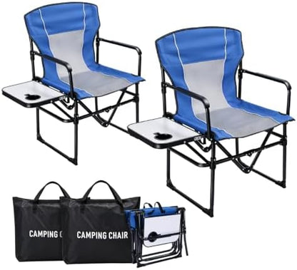 2 Pack Camping Chairs with Side Table & Cup Holder 400 lbs