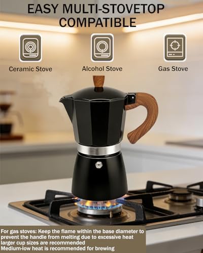 Coffee Maker Stovetop Espresso Maker 9 Cup Aluminum Moka Pot Percolator 15oz 450ml Easy Brewing for Electric Ceramic Stoves Home Camping Italian Cuban Café Classic Black
