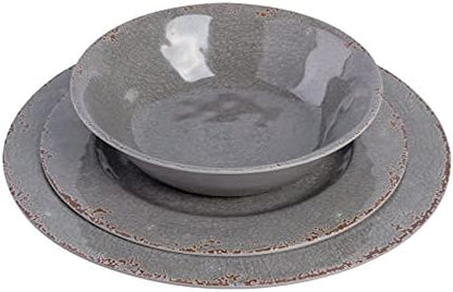 Gibson Home Mauna Melamine Plastic Dinnerware Set, Service for 4 (12pcs), Grey Rustic