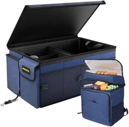 MIKKUPPA Trunk Organizer with Lid - 65L Car Organizer with Cooler, Blue