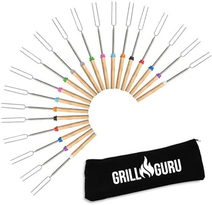 Grill Guru Smores Sticks for Fire Pit - Accessories for Campfire Marshmallow Roasting Sticks Smores Kit Outdoor-Smore Skewers Hot Dog Fork For Outside, Camping Essentials Bonfire Gear Long 32" 20 Pack