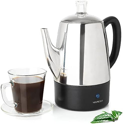 Mixpresso 10 Cup Electric Percolator Coffee Pot, Stainless Steel