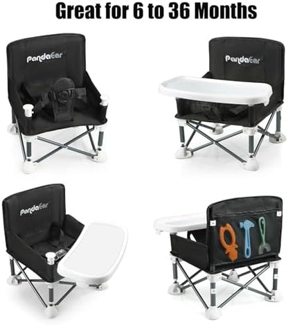 PandaEar Portable Baby Seat Travel| Compact Fold with Straps for Indoor/Outdoor Use| Great for Camping, Beach, Lawn |Toddlers, Kids, Boys, Girls (Black)