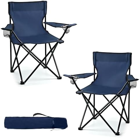 WEIDIORME 2 Pack Lightweight Camping Chairs for Adults & Teens, Capacity Foldable Portable Chairs with Carry Bag, Compact Design for Camping, Beach, Picnics, and Outdoor Events