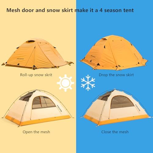 BISINNA 4 Season Tent for Backpacking Winter Tents 2 Person Lightweight Cold Weather Tents Waterproof Double Layer All Season Tent Aluminum Alloy Poles Easy Set Up for Camping, Hiking, Outdoor