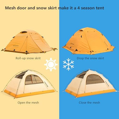 BISINNA 4 Season Tent for Backpacking Winter Tents 2 Person Lightweight Cold Weather Tents Waterproof Double Layer All Season Tent Aluminum Alloy Poles Easy Set Up for Camping, Hiking, Outdoor