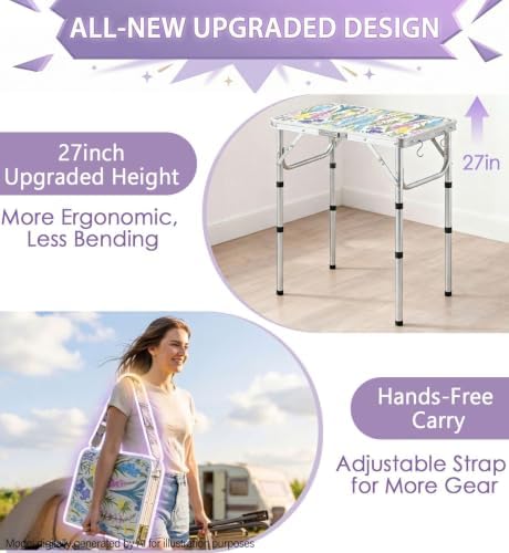Folding Camping Table 2ft Picnic Table, Blooming Floral with Shoulder Strap