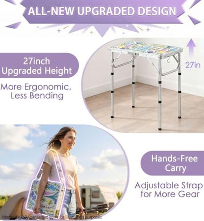 Folding Camping Table 2ft Picnic Table, Blooming Floral with Shoulder Strap