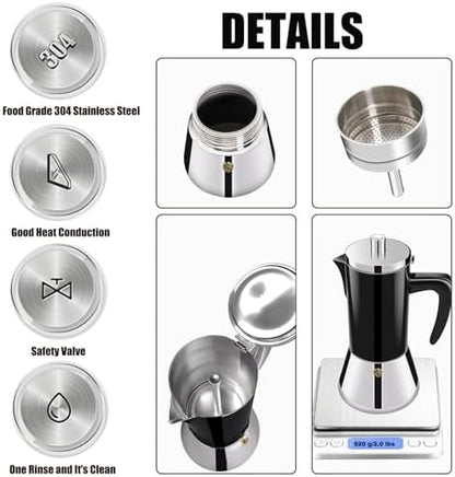 12 Cup Thickened 304 Stainless Steel Moka Pot Stovetop Espresso Maker Cafeteras Italian Percolator Espress Makers Capable Greca Mocha Coffee Machine for Induction Home and Camping 600ml 20oz