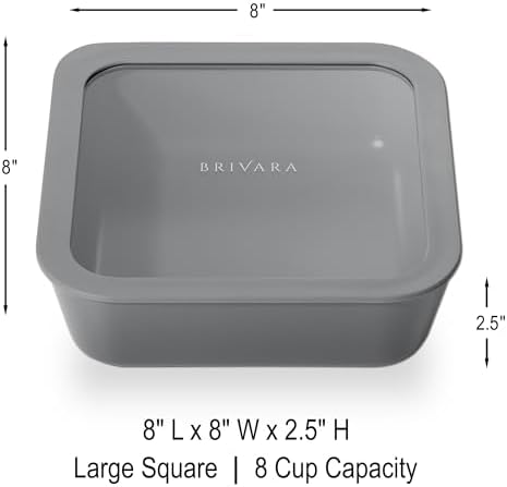 Glass Food Storage Container with Lid, 8-Cup Large Square | Microwave-Safe Airtight Lid, Oven-Safe Ceramic-Coated Glass | Zero Plastic, No PFAS/PFOA/BPA, Reusable [Smoke]