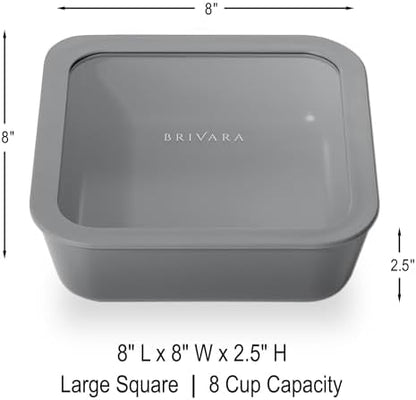 Glass Food Storage Container with Lid, 8-Cup Large Square | Microwave-Safe Airtight Lid, Oven-Safe Ceramic-Coated Glass | Zero Plastic, No PFAS/PFOA/BPA, Reusable [Smoke]