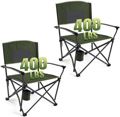 2 Pack Oversized Heavy Duty Camping Chairs for Adults 400LBS Capacity