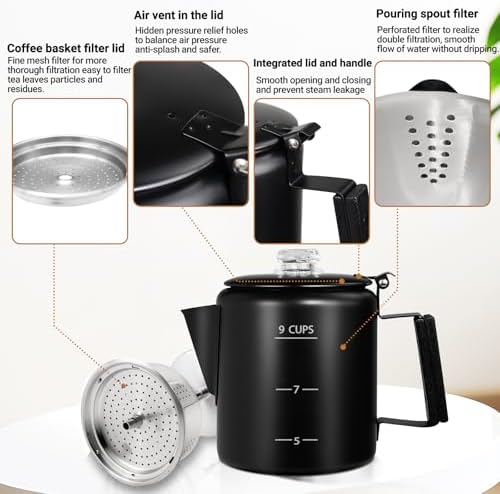 No Coating 9 Cup Percolator Coffee Pot 304 Stainless Steel