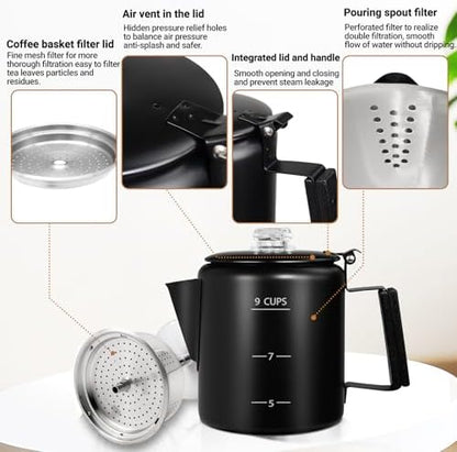 No Coating 9 Cup Percolator Coffee Pot 304 Stainless Steel