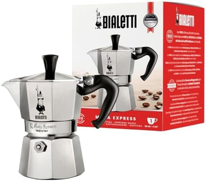 Bialetti - Moka Express: Iconic Stovetop Espresso Maker, Makes Real Italian Coffee, Moka Pot 1 Cup (2 Oz - 60 Ml), Aluminium, Silver
