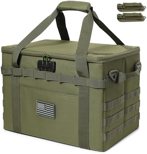 Tactical Camping Storage Bag Utility Tote Bag Camp Kitchen & Trunk Organizer with Combination Lock and Shoulder Strap