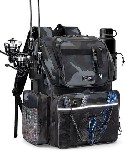 HXLGMD Fishing Backpack with Rod Holders,43L Large Water Resistant Tackle Bag Storage Gear and Equipment with Cooler for Men Fishing, Camping, Hiking, Khaki