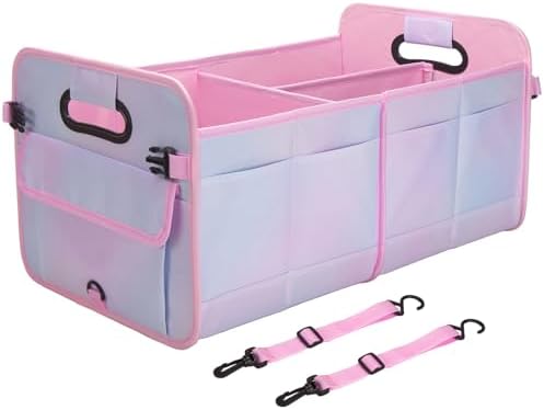 titiyiof Trunk Organizer For Suv&Sedan,Car Organizers & Storage, Waterproof Collapsible & Adjustable Straps,70L Sturdy Car Organization for Car Accessories,Tools,Sundries,2-3Compartment(Colorful Pink)