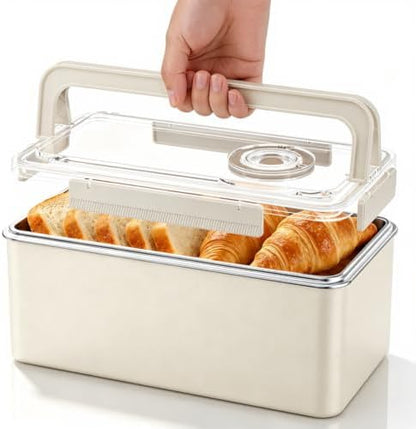 QCQHDU Bread Box, Stainless Steel Corner Bread Box Container, Beige, 1 Pack