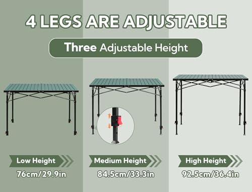 Portable Outdoor Adjustable Height Camping Table, Large for 2-6 Person