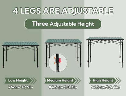 Portable Outdoor Adjustable Height Camping Table, Large for 2-6 Person