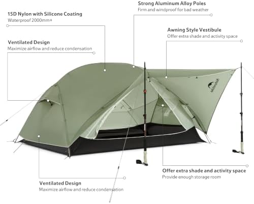 Naturehike Mongar Upgraded 1/2/3 Person Backpacking Tent,Waterproof Lightweight Camping Tent with Footprint