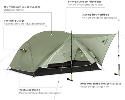 Naturehike Mongar Upgraded 1/2/3 Person Backpacking Tent,Waterproof Lightweight Camping Tent with Footprint