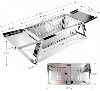 Portable Charcoal Grill 2-3 People Foldable Camping Grill for Outdoor Cooking, Small Charcoal Grill, Portable Fire Pit, Stainless Steel Mini Outdoor Grill for Camping, Picnic, Bonfire