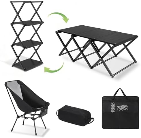 Camping Table and Chairs Set, 2-in-1 Aluminum Folding Table