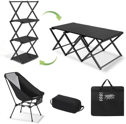 Camping Table and Chairs Set, 2-in-1 Aluminum Folding Table