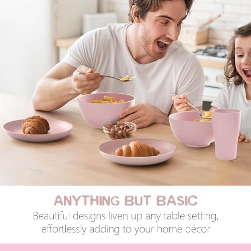 Teivio 32-Piece Plates and Bowls Sets for 8, Pink Kitchen Dinnerware Sets