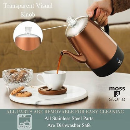 Moss & Stone 10 Cup Copper Electric Percolator Coffee Pot, Stainless Steel