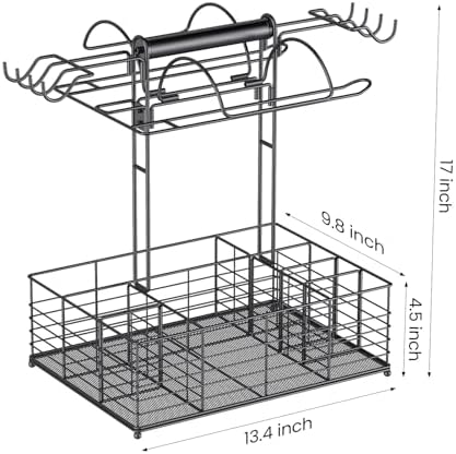 Grill Caddy for Outdoor Grill with 2 Paper Towel Holders,Barbecue Tool Sets Storage Organizer,BBQ Caddy for Outdoor Grill with 9 Compartments & 8 Hooks,Picnic Caddy Grilling Gifts for Men